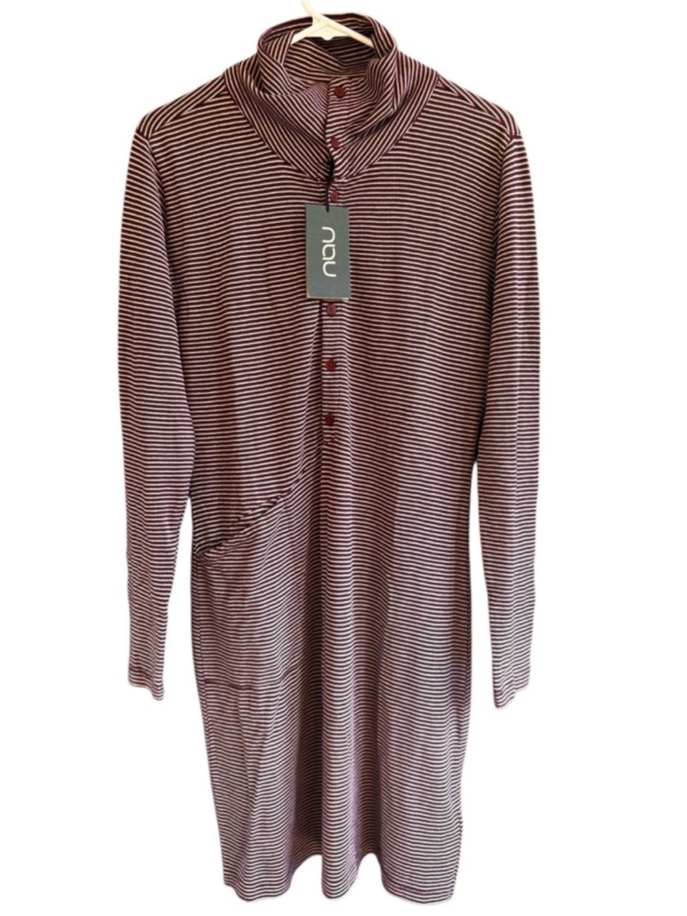NWT NAU Kanab Hemp Blend Long Sleeve Dress Plum Stripe - Medium
